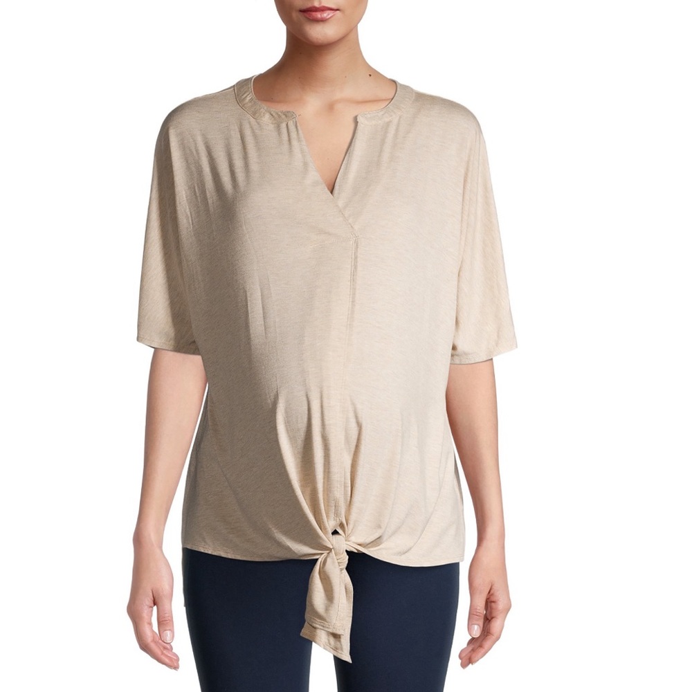 Time and Tru Maternity Dolman Tie Front Oatmeal Heather Top NEW